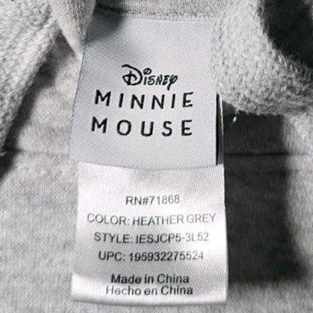 Disney Minnie Mouse Hoodie Womens XL Heather Grey Chenille Patch Pullover Hoodie - Picture 3 of 10